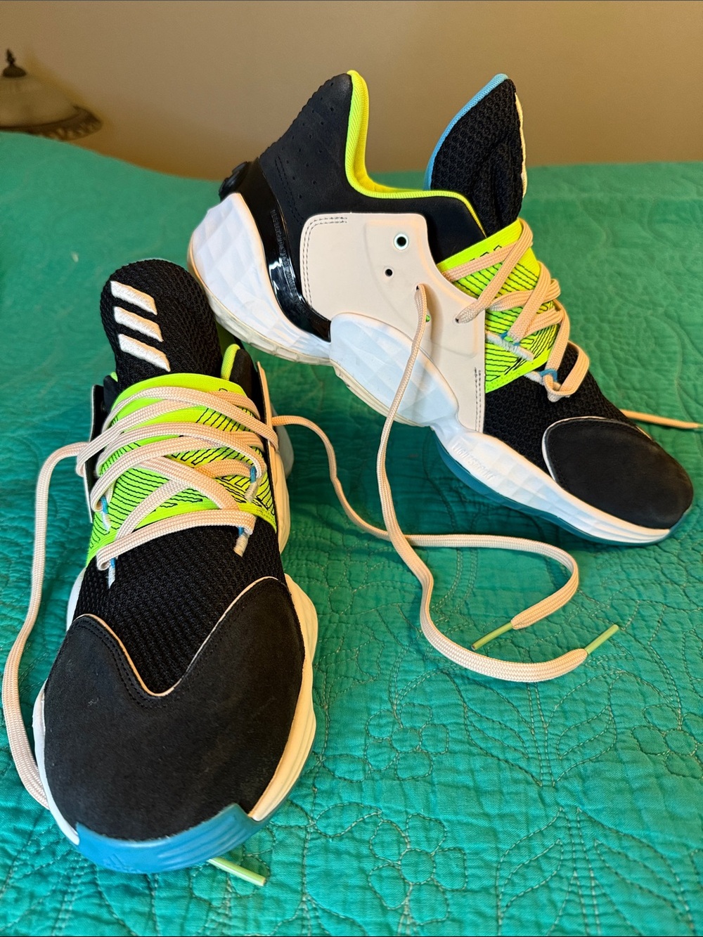 Adidas Harden Vol. 4 GCA Black Sneakers with Neon Green & White Accents